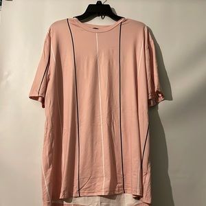 NWOT Shein Short Sleeves Casual Shirt Pink with Navy Blue & White Stripes XL